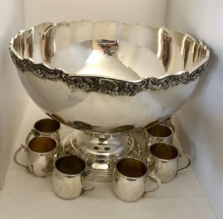 Antique Silver Punch Bowl And Ladel,  12 Cup Service.