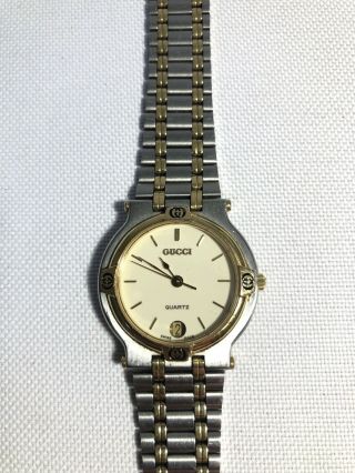 Vintage Gucci Watch Stainless Steel - Date Two - Tone Gold / Silver Model 9000m