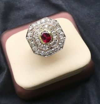 Vintage Art Deco 3.  50 Carats Natural Red Ruby Platinum & 18k Rose Gold Ring