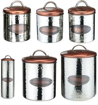 Vintage Copper Tea Coffee Sugar Pasta Biscuits Storage Jars Canisters Bread Bin