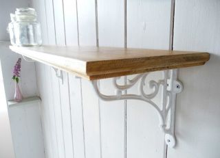 Vintage Style Solid Pine Country Home Single Shelf - Shabby Chic White Brackets