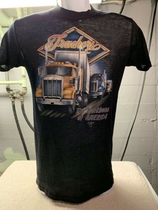 Vtg 80s 3d Emblem Truckers Only Backbone Of America 50/50 T - Shirt Black Medium