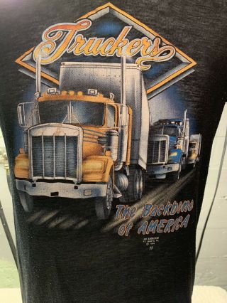 VTG 80s 3D Emblem Truckers Only Backbone Of America 50/50 T - Shirt Black Medium 2