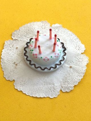 Vtg Barbie Skipper/skooter Happy Birthday 1919 Cake,  Candles,  Doiley