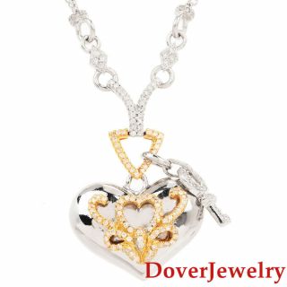 Estate Diamond 18k Gold Heart Key Pendant Double Chain Necklace 17.  5 Grams Nr