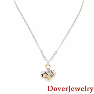 Estate Diamond 18K Gold Heart Key Pendant Double Chain Necklace 17.  5 Grams NR 2