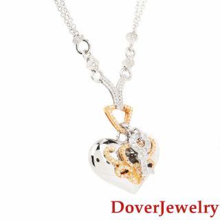 Estate Diamond 18K Gold Heart Key Pendant Double Chain Necklace 17.  5 Grams NR 3
