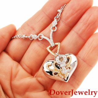Estate Diamond 18K Gold Heart Key Pendant Double Chain Necklace 17.  5 Grams NR 5