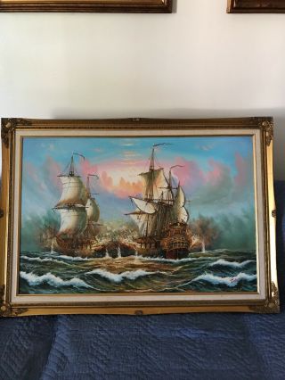 Vintage Nautical Oil Painting By J.  Harvey Comes Framed Signed By Artist