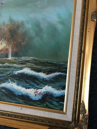 Vintage Nautical Oil painting By J.  Harvey comes framed signed by Artist 2