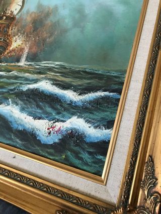 Vintage Nautical Oil painting By J.  Harvey comes framed signed by Artist 7