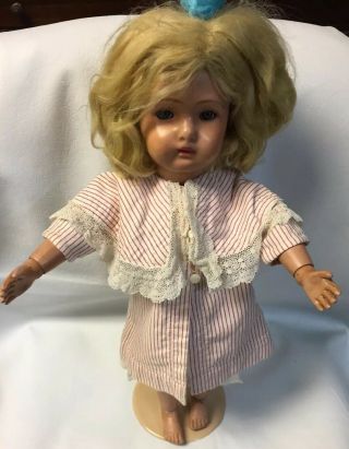 Antique Schoenhut 16” Doll With Sleep Eyes,  Shoes And Blonde Wig