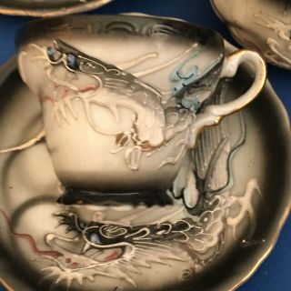 Japanese dragon ware coffee set for 6 - foreign stamp pre 1930 2