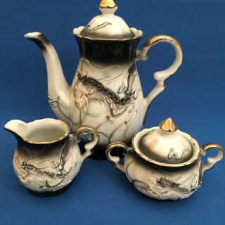 Japanese dragon ware coffee set for 6 - foreign stamp pre 1930 5