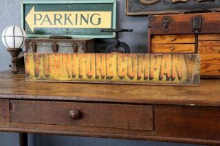 Vintage 1920s Furniture Company Folk Art Wooden Sign Shelf Bracket Wood Storage 2