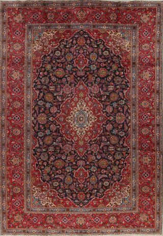 One - Of - A - Kind 8x11 Traditional Floral Vintage Oriental Area Rugs Navy Blue&red