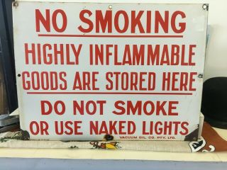 Vintage And Collectible Vacuum Oil Company Australia No Smoking Sign Enamel