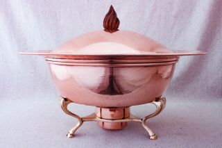 Large Vintage 1950s Jc Moore 837 Copper Sterling Silver Chafing Dish Food Warmer