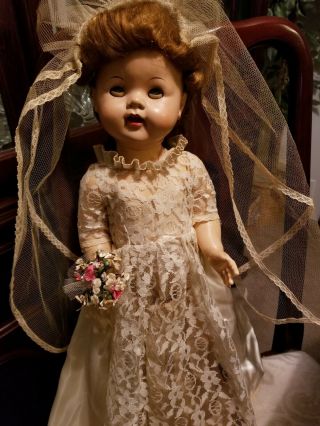 Vintage 1950s,  23 Inch,  Saucy Walker Bride Doll