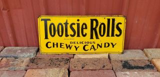 Vintage C.  1940s Tootsie Roll Chewy Candy Tin Embossed Soda Sign