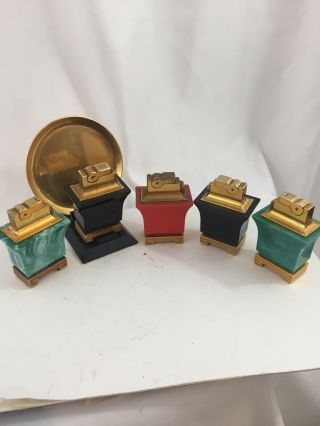 5 Vintage Asr Pagoda Semi Automatic Table Lighters - One With Stand And Ashtray