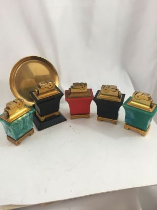 5 Vintage ASR Pagoda Semi Automatic Table Lighters - One With Stand And Ashtray 7
