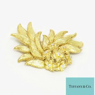 Nyjewel Tiffany & Co.  Huge 18k Yellow Gold Diamond Floral Pin Brooch 58x43mm