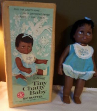 Mattel African American Tiny Chatty Baby Blue Dress Set (talks ) No Shoes