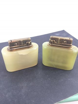 2 Vintage Semi Automatic Pocket Lighters In Marble Bases - Myflam ??