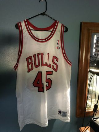 Vintage Michael Jordan 45 Chicago Bulls White Champion Jersey Size 48 Xl