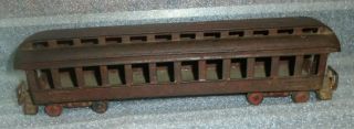 scarce antique red painted cast iron Pullman sleeper train car toy 2