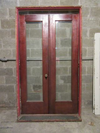 Antique Mahogany Double Entrance French Doors With Frame 48 X 82 Salvage