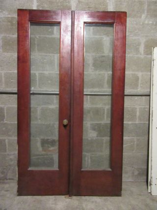 ANTIQUE MAHOGANY DOUBLE ENTRANCE FRENCH DOORS WITH FRAME 48 X 82 SALVAGE 2