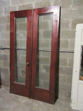 ANTIQUE MAHOGANY DOUBLE ENTRANCE FRENCH DOORS WITH FRAME 48 X 82 SALVAGE 4