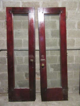 ANTIQUE MAHOGANY DOUBLE ENTRANCE FRENCH DOORS WITH FRAME 48 X 82 SALVAGE 7