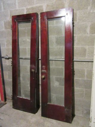 ANTIQUE MAHOGANY DOUBLE ENTRANCE FRENCH DOORS WITH FRAME 48 X 82 SALVAGE 9