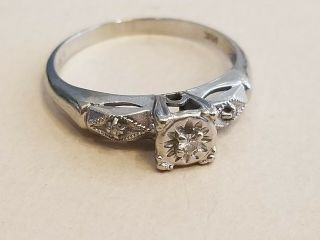 Vtg Art Deco Antique 14K Solid White Gold Diamond Engagement Ring Size 6,  1.  8gr 7