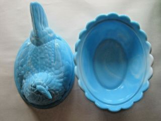 Vintage Fenton 8 in.  Blue/white Hen On Nest 3