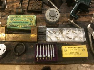 Vintage F.  W.  Derbyshire Watchmaker Lathe,  Tools & books. 10