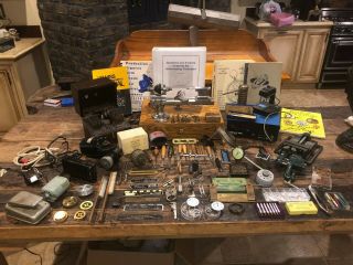 Vintage F.  W.  Derbyshire Watchmaker Lathe,  Tools & Books.