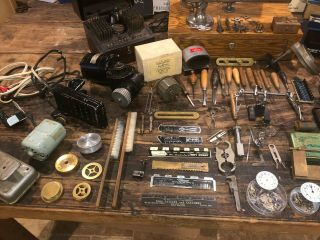 Vintage F.  W.  Derbyshire Watchmaker Lathe,  Tools & books. 4