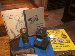 Vintage F.  W.  Derbyshire Watchmaker Lathe,  Tools & books. 5