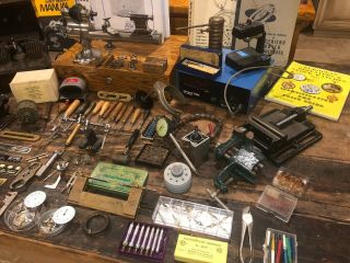 Vintage F.  W.  Derbyshire Watchmaker Lathe,  Tools & books. 6