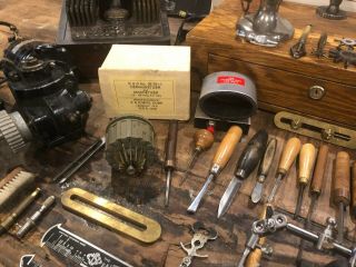 Vintage F.  W.  Derbyshire Watchmaker Lathe,  Tools & books. 9
