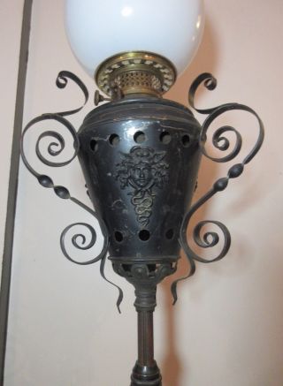 antique ornate 1878 Victorian Bradley Hubbard B&H cast iron floor oil lamp brass 4