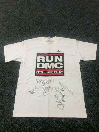 Signed Vintage 1998 Adidas Run - Dmc T - Shirt Signed By All 3 Members Rare,  Htf
