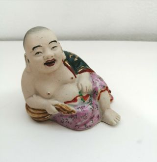 Antique Chinese Porcelain Ceramic Happy Laughing Buddha Famille Rose Bisque