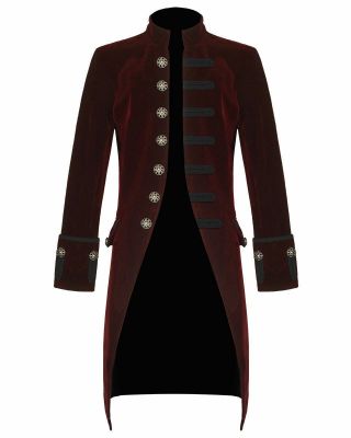 Mens Steampunk Vintage Tailcoat Gothic Jacket Velvet Victorian Frock Coat 8
