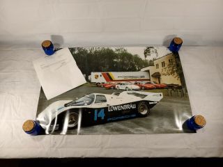 Rare Vintage Lowenbrau Porsche Photo Poster Given To Bob Carlson