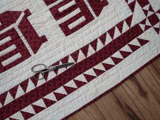 BEST EVER Antique c1900 Cranberry Red School House,  Tiny Stars QUILT 83x66 